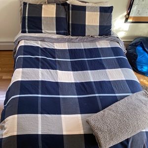 Pottery barn, teen, navy plaid, duvet, cover, and shams